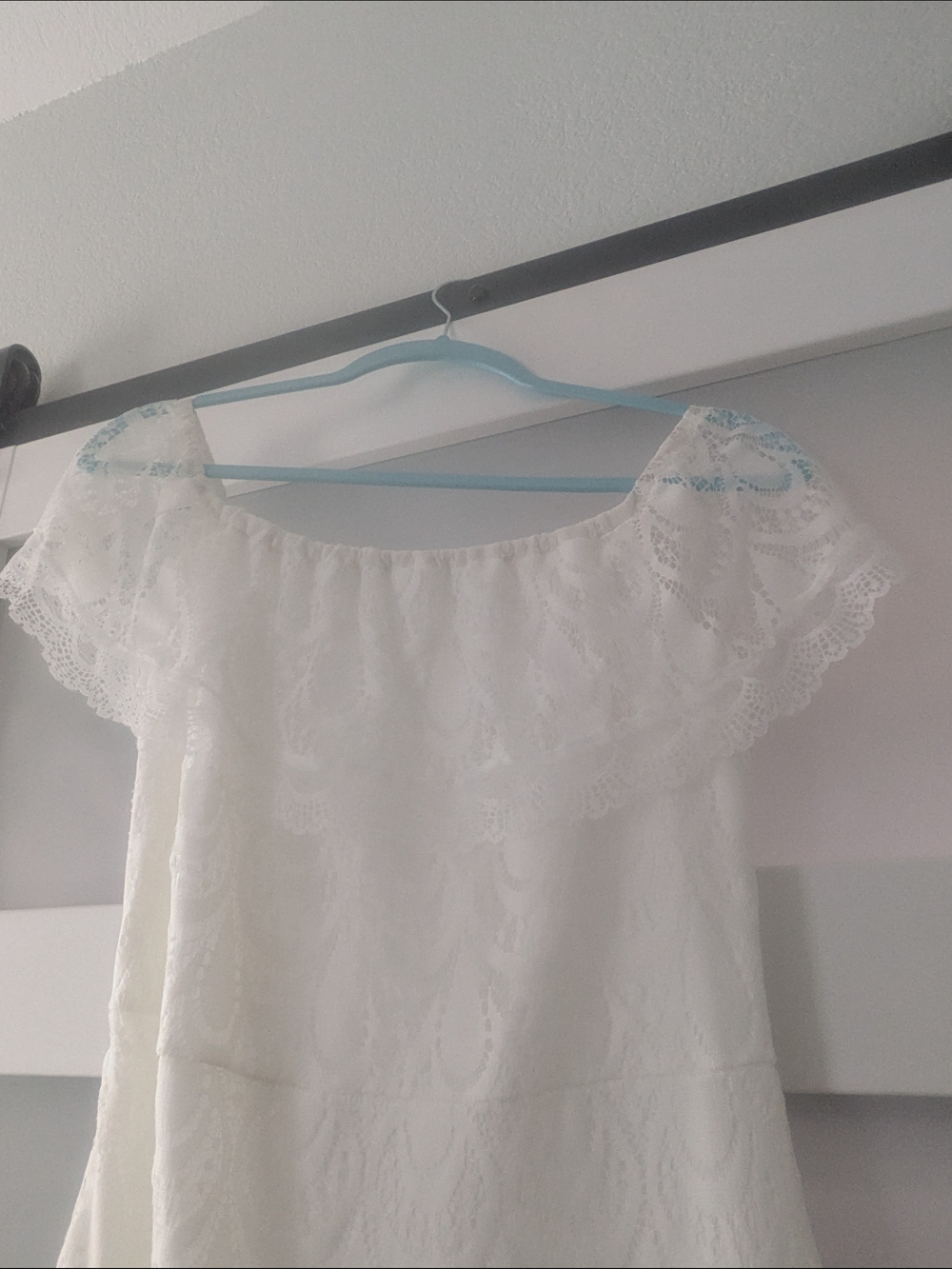 White Lace Off-Shoulder Maxi Dress - Picture 6 of 6